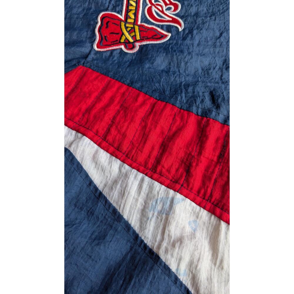 Atlanta Braves 90s STARTER puffer 1/2 jacket TOMAHAWK zip M navy red MLB vintage - Picture 7 of 9